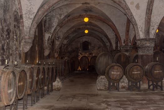 historic wine cellar of the Eberbacher monastery, Hesse, Germany