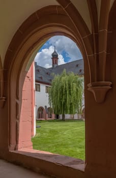 view through a window into the inner garden of the Eberbach monastery