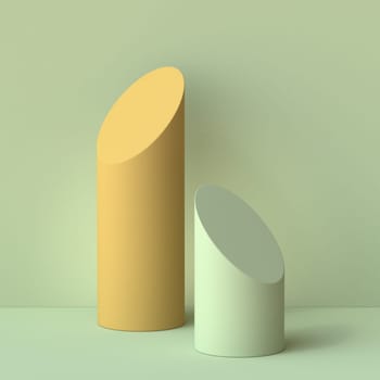 Mock up podium for product presentation green and brown 3D render illustration on green background