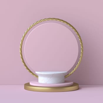 Mock up podium for product presentation Marble and gold 3D render illustration on pink background