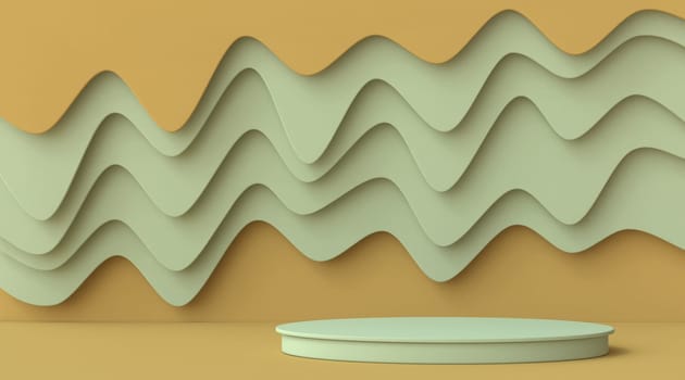 Mock up podium for product presentation on green and brown wavy background 3D render illustration