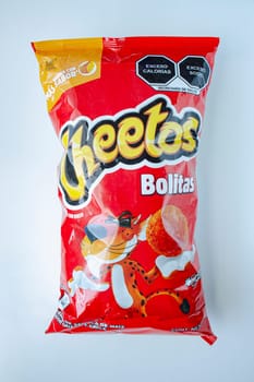 Calgary, Alberta. Canada. Nov 11 2020. A Bag of Cheetos with high sodium and calories warning.