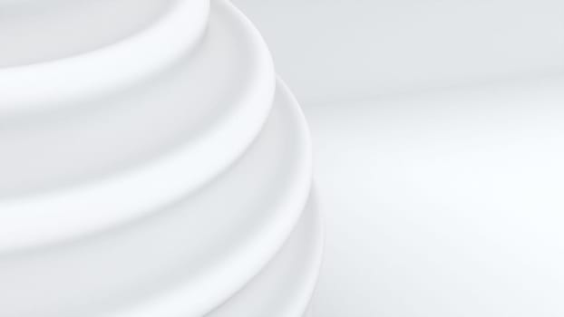 White circular elements. 3d rendering of a spherical shape with waves. Computer generated abstract background.