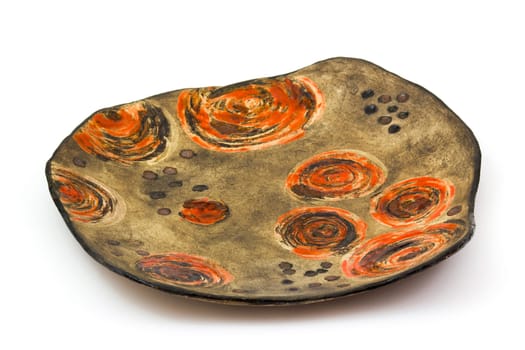 clay plate on white background - handmade pottery