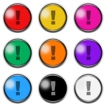 An exclamation point mark sign button icon set isolated on white with clipping path 3d illustration