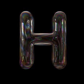 Soap bubble letter H - Upper-case 3d transparent font isolated on black background. This alphabet is perfect for creative illustrations related but not limited to childhood, imagination, fragility...