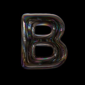 Soap bubble letter B - Capital 3d transparent font isolated on black background. This alphabet is perfect for creative illustrations related but not limited to childhood, imagination, fragility...