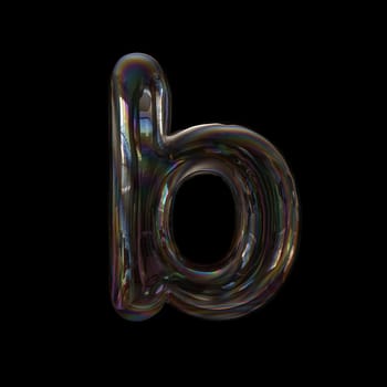 Soap bubble letter B - Lower-case 3d transparent font isolated on black background. This alphabet is perfect for creative illustrations related but not limited to childhood, imagination, fragility...