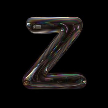 Soap bubble letter Z - Upper-case 3d transparent font isolated on black background. This alphabet is perfect for creative illustrations related but not limited to childhood, imagination, fragility...
