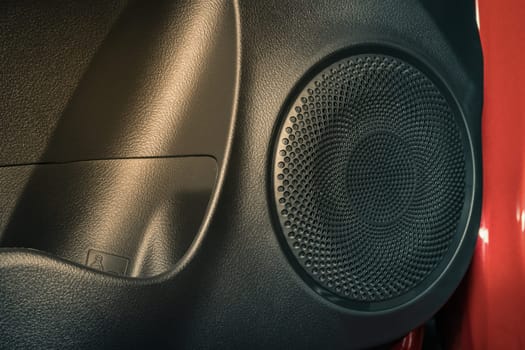 Gray Polycarbonate or Plastic Car Speaker and Cup Holder at Side Car Door in Zoom View in Vintage Tone