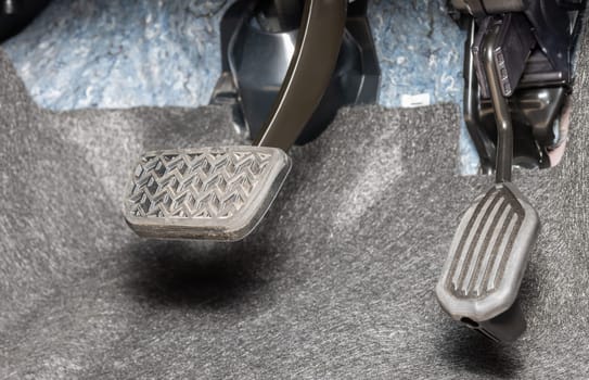 Brake Pedal and Accelerator Pedal of Car in Zoom View