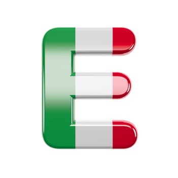 Italian letter E - large 3d Italy flag font isolated on white background. This alphabet is perfect for creative illustrations related but not limited to Italy, Europe, Rome...