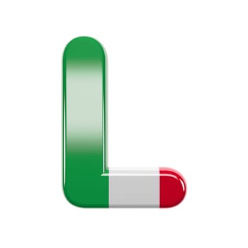 Italian letter L - Uppercase 3d Italy flag font isolated on white background. This alphabet is perfect for creative illustrations related but not limited to Italy, Europe, Rome...