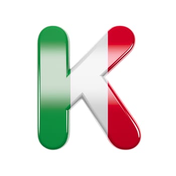 Italian letter K - Large 3d Italy flag font isolated on white background. This alphabet is perfect for creative illustrations related but not limited to Italy, Europe, Rome...