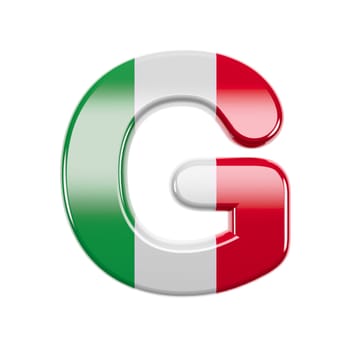 Italian letter G - large 3d Italy flag font isolated on white background. This alphabet is perfect for creative illustrations related but not limited to Italy, Europe, Rome...