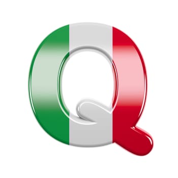 Italian letter Q - large 3d Italy flag font isolated on white background. This alphabet is perfect for creative illustrations related but not limited to Italy, Europe, Rome...