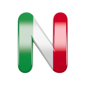 Italian letter N - Uppercase 3d Italy flag font isolated on white background. This alphabet is perfect for creative illustrations related but not limited to Italy, Europe, Rome...