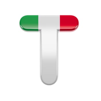 Italian letter T - Capital 3d Italy flag font isolated on white background. This alphabet is perfect for creative illustrations related but not limited to Italy, Europe, Rome...