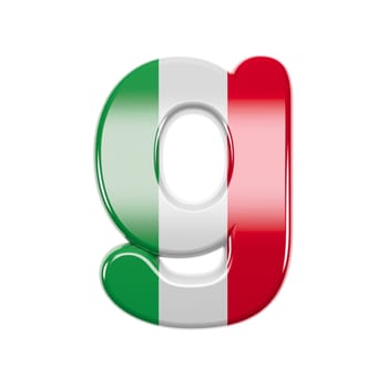 Italian letter G - Lowercase 3d Italy flag font isolated on white background. This alphabet is perfect for creative illustrations related but not limited to Italy, Europe, Rome...