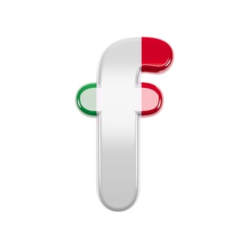 Italian letter F - Lowercase 3d Italy flag font isolated on white background. This alphabet is perfect for creative illustrations related but not limited to Italy, Europe, Rome...