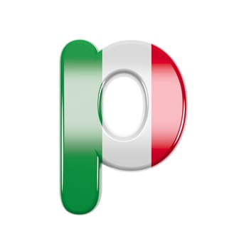 Italian letter P - Small 3d Italy flag font isolated on white background. This alphabet is perfect for creative illustrations related but not limited to Italy, Europe, Rome...