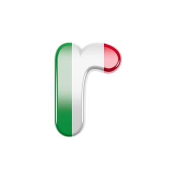 Italian letter R - Small 3d Italy flag font isolated on white background. This alphabet is perfect for creative illustrations related but not limited to Italy, Europe, Rome...