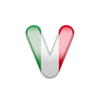 Italian letter V - Small 3d Italy flag font isolated on white background. This alphabet is perfect for creative illustrations related but not limited to Italy, Europe, Rome...