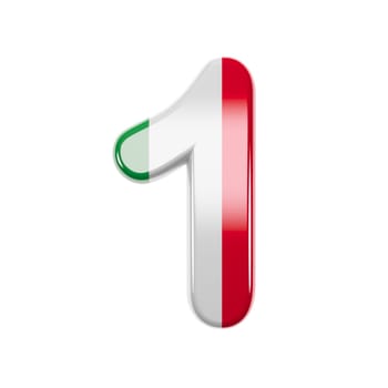 Italian number 1 - 3d Italy flag digit isolated on white background. This alphabet is perfect for creative illustrations related but not limited to Italy, Europe, Rome...