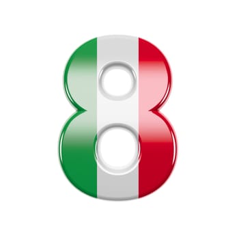 Italian number 8 - 3d Italy flag digit isolated on white background. This alphabet is perfect for creative illustrations related but not limited to Italy, Europe, Rome...