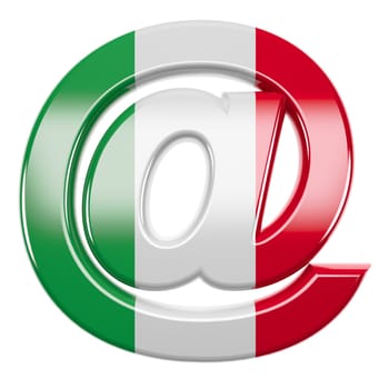 Italian email sign - 3d Arobase symbol Italy flag isolated on white background. This alphabet is perfect for creative illustrations related but not limited to Italy, Europe, Rome...