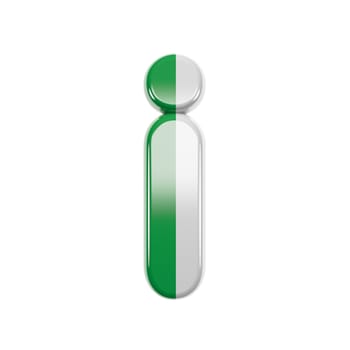 Italian letter I - Lowercase 3d Italy flag font isolated on white background. This alphabet is perfect for creative illustrations related but not limited to Italy, Europe, Rome...