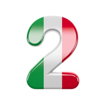 Italian number 2 - 3d Italy flag digit isolated on white background. This alphabet is perfect for creative illustrations related but not limited to Italy, Europe, Rome...