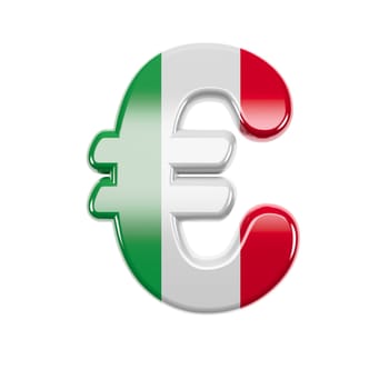Italian euro currency sign - 3d Italy flag money symbol isolated on white background. This alphabet is perfect for creative illustrations related to Italy, Europe, Rome...