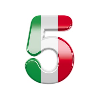 Italian number 5 - 3d Italy flag digit isolated on white background. This alphabet is perfect for creative illustrations related but not limited to Italy, Europe, Rome...