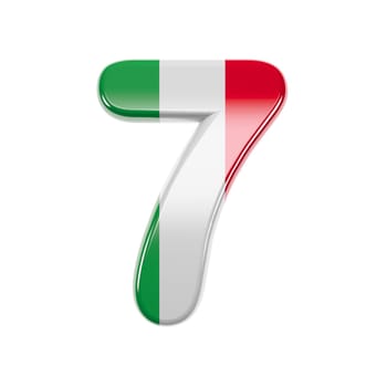 Italian number 7 - 3d Italy flag digit isolated on white background. This alphabet is perfect for creative illustrations related but not limited to Italy, Europe, Rome...
