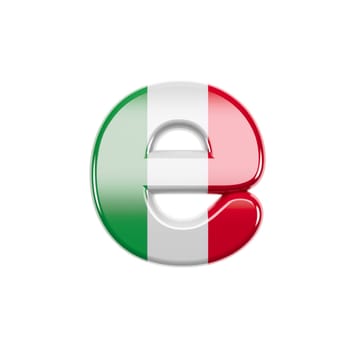 Italian letter E - lowercase 3d Italy flag font isolated on white background. This alphabet is perfect for creative illustrations related but not limited to Italy, Europe, Rome...