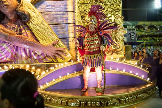 Rio de Janeiro, Brasil-  February 29, 2020: Samba Parade at the 2020 Carnival Champions Parade, Sambodromo. It's raining