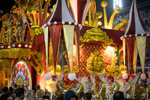 Rio de Janeiro, Brasil-  February 29, 2020: Samba Parade at the 2020 Carnival Champions Parade, Sambodromo. It's raining