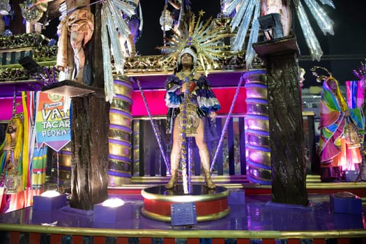 Rio de Janeiro, Brasil-  February 29, 2020: Samba Parade at the 2020 Carnival Champions Parade, Sambodromo. It's raining