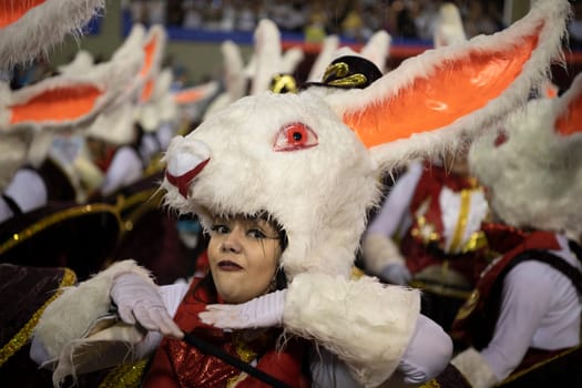 Rio de Janeiro, Brasil-  February 29, 2020: Samba Parade at the 2020 Carnival Champions Parade, Sambodromo. It's raining