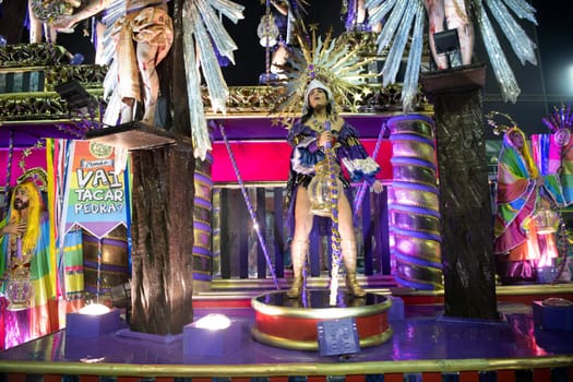 Rio de Janeiro, Brasil-  February 29, 2020: Samba Parade at the 2020 Carnival Champions Parade, Sambodromo. It's raining