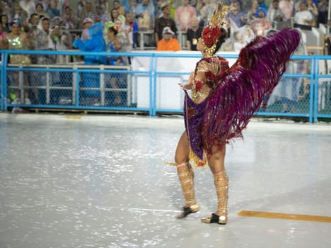 Rio de Janeiro, Brasil-  February 29, 2020: Samba Parade at the 2020 Carnival Champions Parade, Sambodromo. It's raining