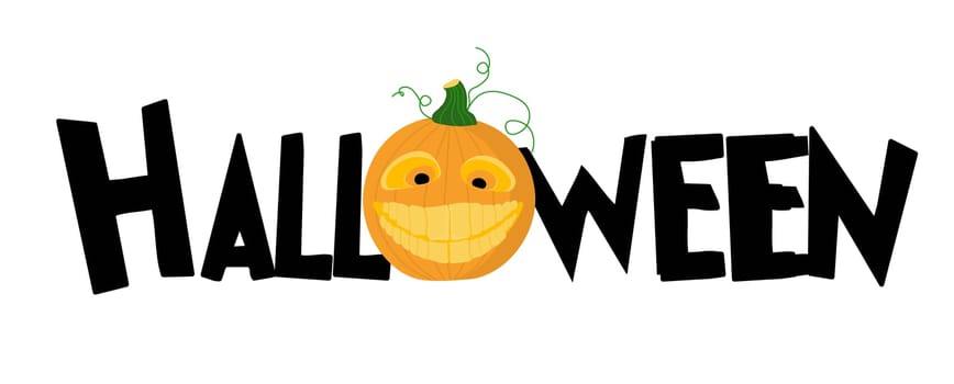 Vector lettering Happy Halloween. Cheerful illustration. Isolated on white background.