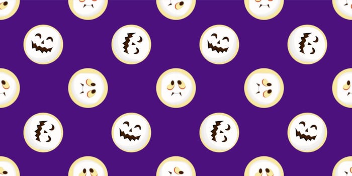 Halloween seamless pattern. scary and cute faces. Vector illustration