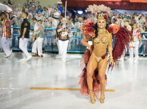 Rio de Janeiro, Brasil-  February 29, 2020: Samba Parade at the 2020 Carnival Champions Parade, Sambodromo. It's raining