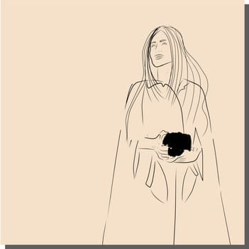 Face of a beautiful woman. Girl wears coat.Spring poster design for web and print. Retro fashion style.