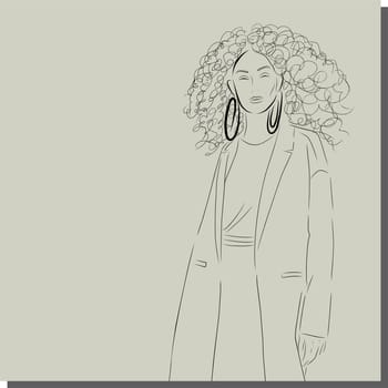 Face of a beautiful woman. Girl wears coat.Spring poster design for web and print. Retro fashion style.