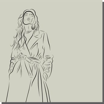 Face of a beautiful woman. Girl wears coat.Spring poster design for web and print. Retro fashion style.
