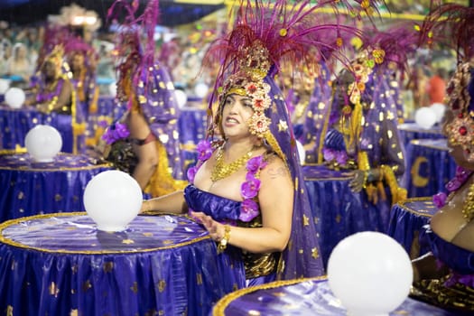 Rio de Janeiro, Brasil-  February 29, 2020: Samba Parade at the 2020 Carnival Champions Parade, Sambodromo. It's raining
