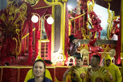 Rio de Janeiro, Brasil-  February 29, 2020: Samba Parade at the 2020 Carnival Champions Parade, Sambodromo. It's raining